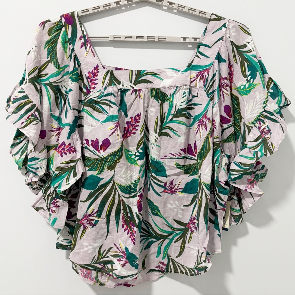 Terra & Sky Square Neck Peasant Blouse Womens Size 4X Ruffle‎ Tropical Boho NWT